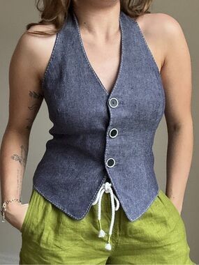 Worth Purple Halter Button-Front Vest